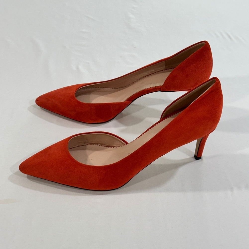 J.Crew Womens 9.5 Orange Suede d'Orsay Kitten Heel Pointed Toe Pumps Italy